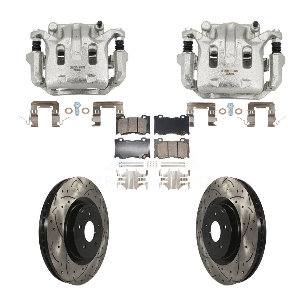 Front Brake Coat Caliper Drill Slot Rotor Ceramic Pad Kit For 2009-2013 INFINITI G37 AWD KCD-101706N