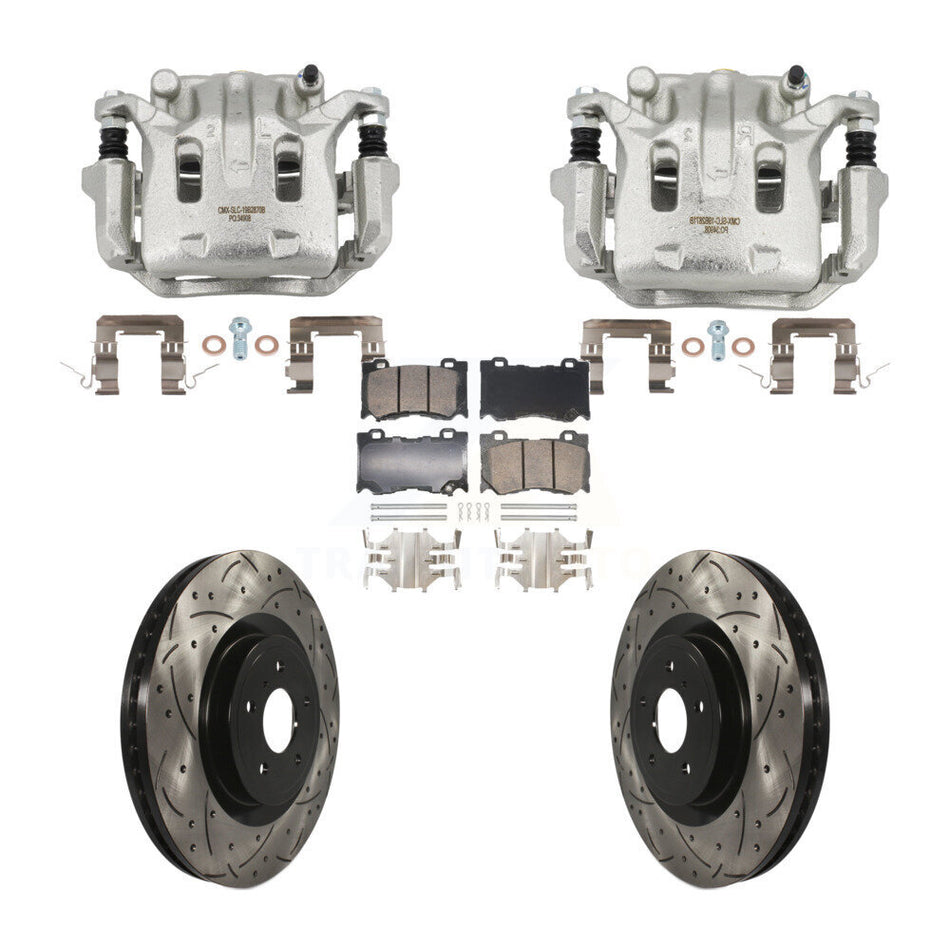 Front Brake Coat Caliper Drill Slot Rotor Ceramic Pad Kit For 2009-2013 INFINITI G37 AWD KCD-101706N