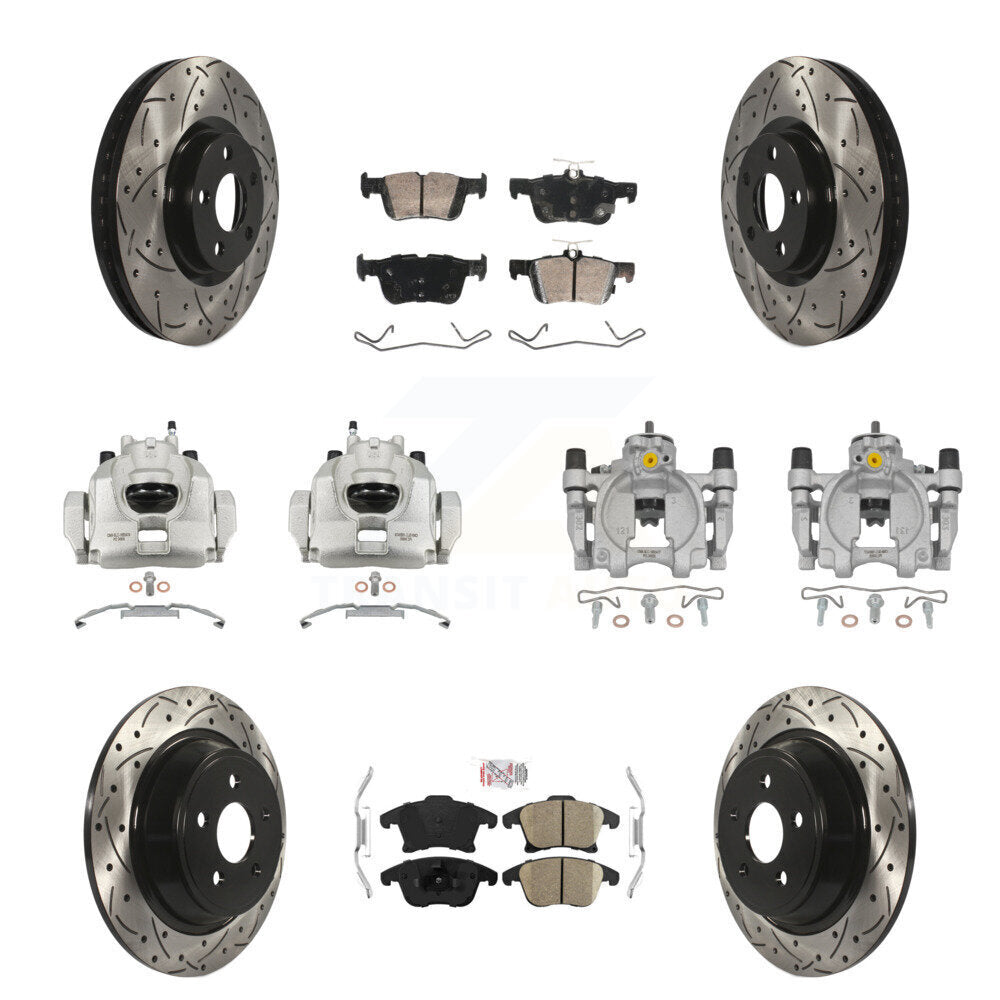Front Rear Disc Brake Coated Caliper Drilled Slotted Rotors & Ceramic Pad Kit (10Pc) For KCD-101712N