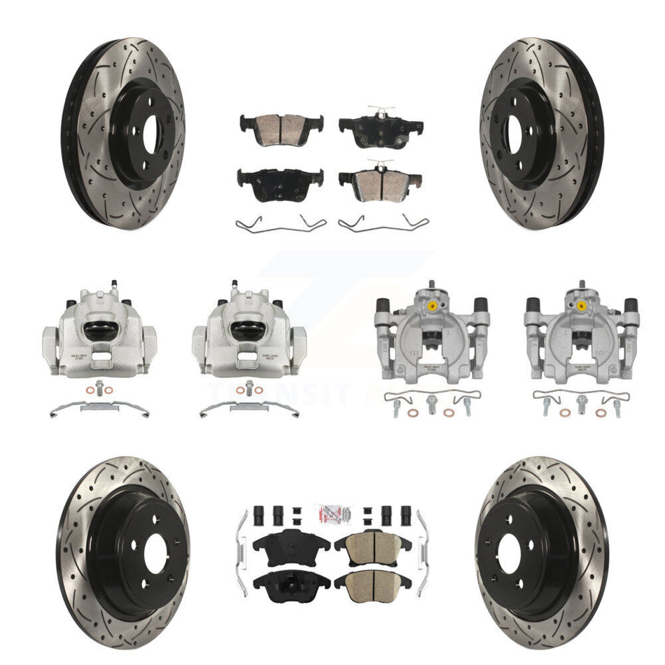Front Rear Disc Brake Coated Caliper Drilled Slotted Rotors & Ceramic Pad Kit (10Pc) For KCD-101713N