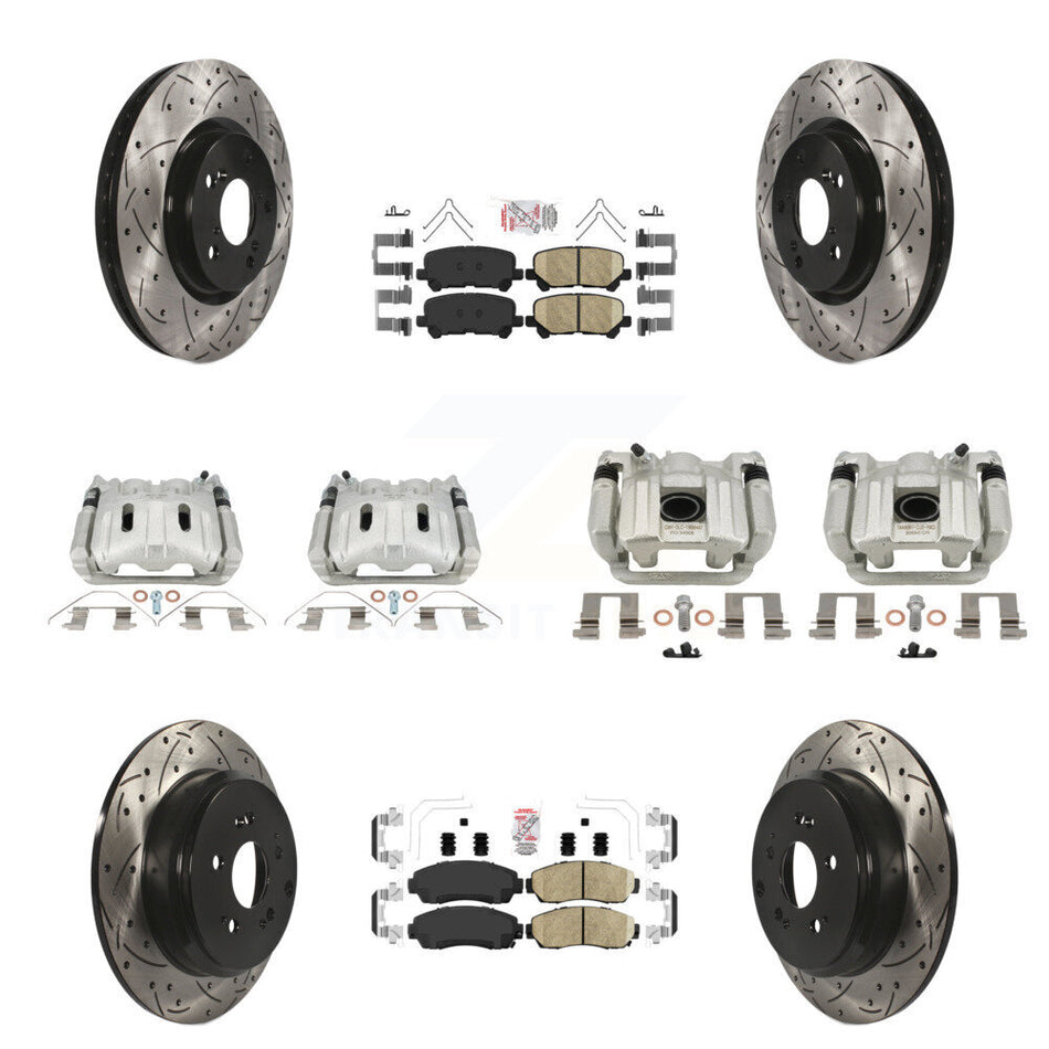 Front Rear Brake Caliper Drill Slot Rotor Ceramic Pad Kit (10Pc) For 11-14 Honda Odyssey KCD-101714N