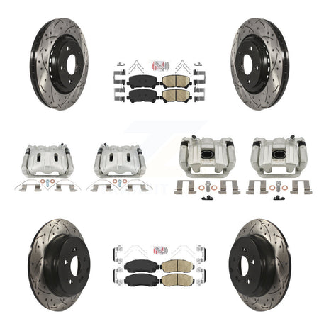 Front Rear Brake Caliper Drill Slot Rotor Ceramic Pad Kit (10Pc) For 15-17 Honda Odyssey KCD-101720N
