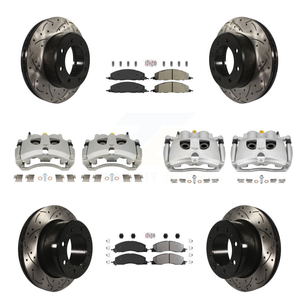 Front Rear Brake Caliper Drill Slot Rotor Semi-Metallic Pad Kit (10Pc) For Ram 3500 2500 KCD-101723N