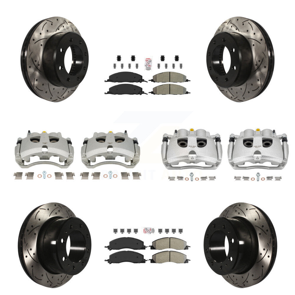 Front Rear Brake Caliper Drill Slot Rotor Semi-Metallic Pad Kit (10Pc) For Ram 3500 2500 KCD-101724N
