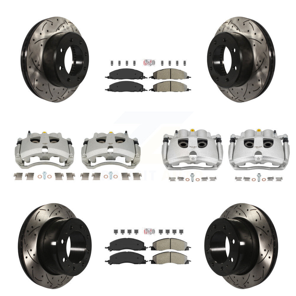 Front Rear Brake Caliper Drill Slot Rotor Semi-Metallic Pad Kit (10Pc) For Ram 3500 2500 KCD-101725N