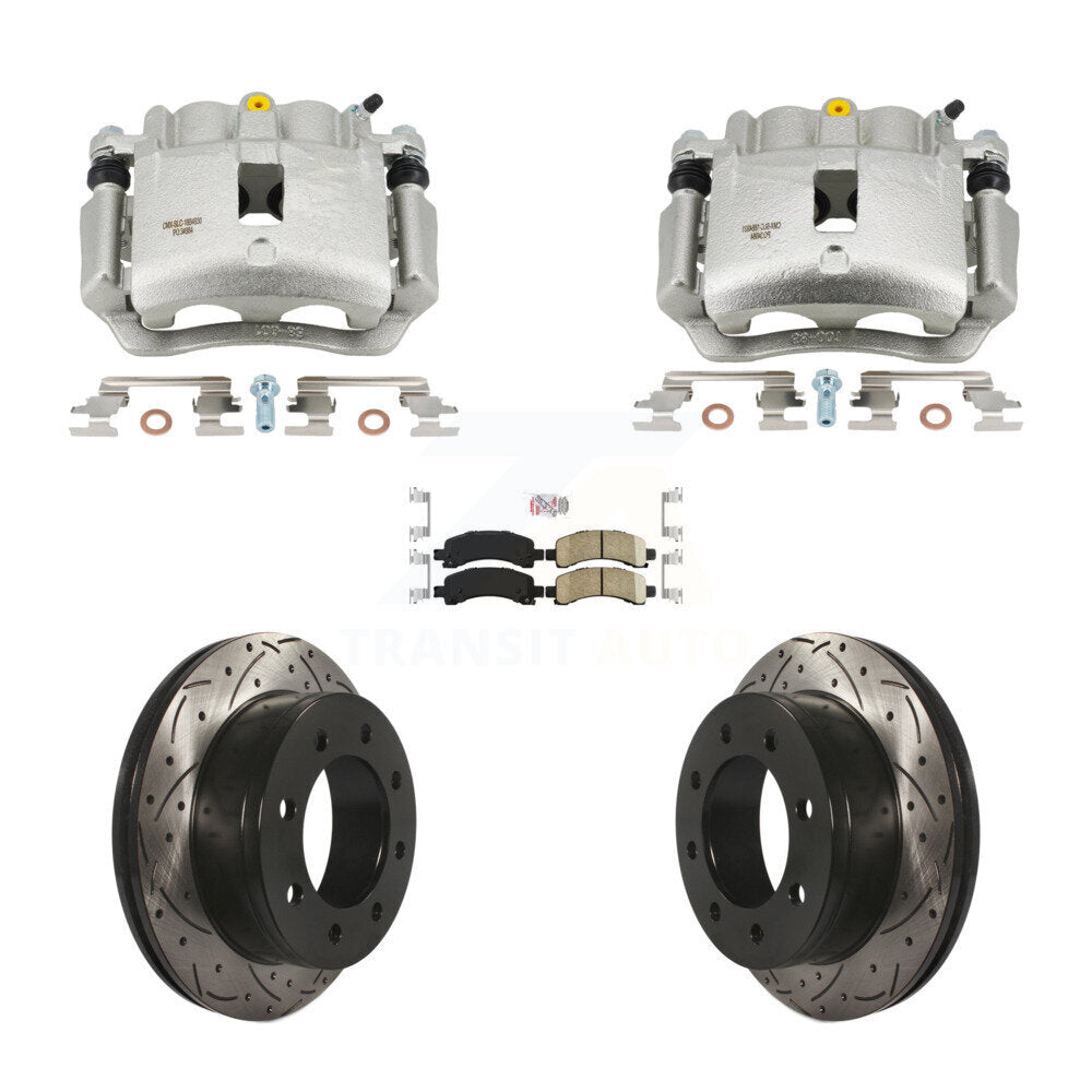 Rear Disc Brake Coated Caliper Drilled Slotted Rotor Ceramic Pad Kit For GMC Savana 2500 KCD-101744N