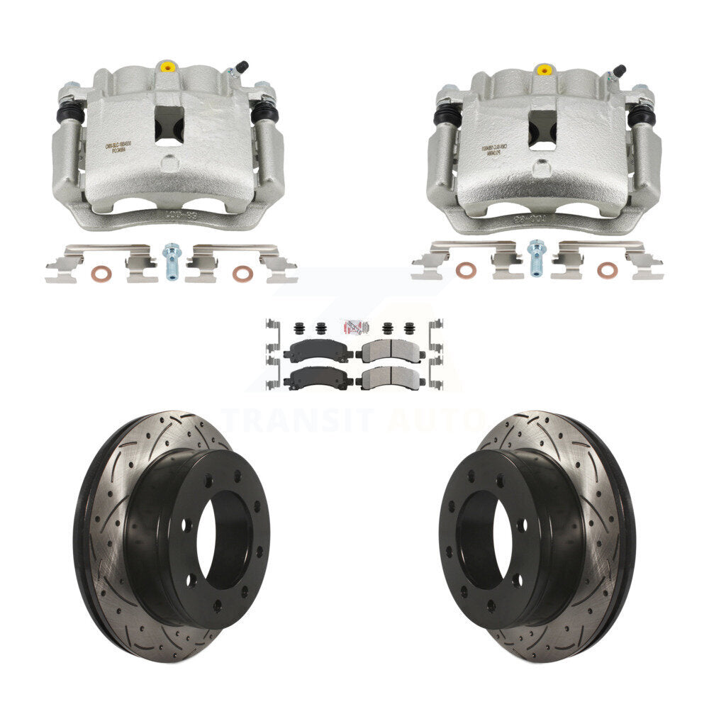 Rear Brake Coated Caliper Drill Slotted Rotors Semi-Metallic Pad Kit For GMC Savana 2500 KCD-101746N