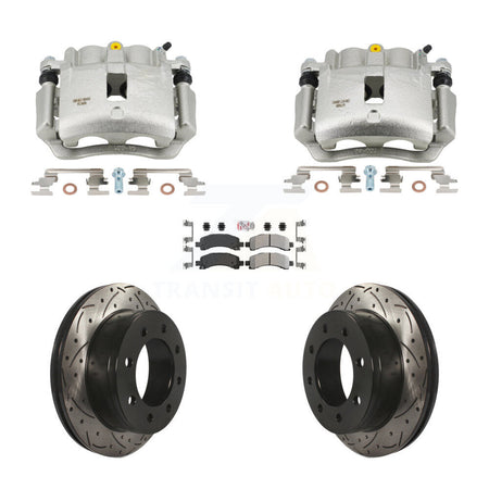 Rear Brake Coated Caliper Drill Slotted Rotors Semi-Metallic Pad Kit For GMC Savana 2500 KCD-101746N
