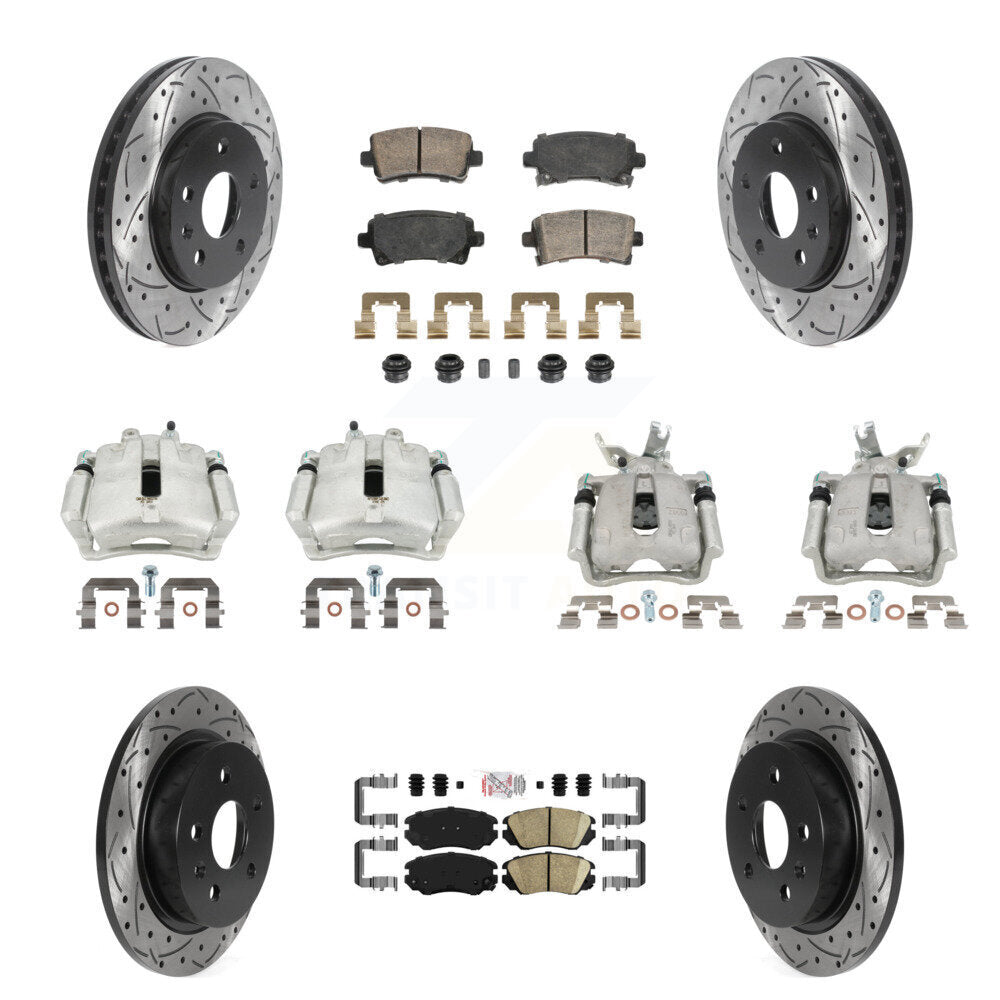Front Rear Brake Caliper Drill Slotted Rotor Ceramic Pad Kit (10Pc) For Chevrolet Malibu KCD-101751N