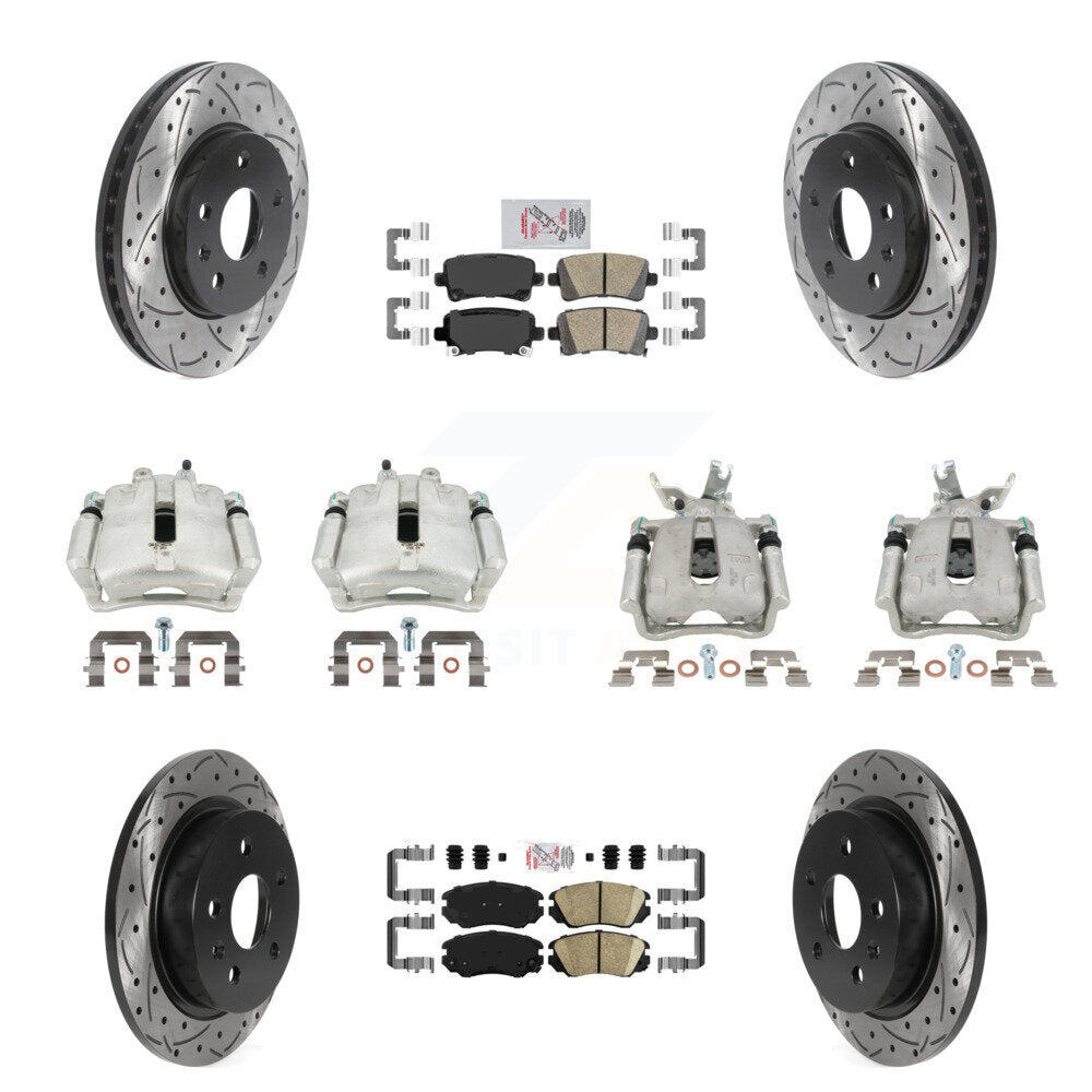 Front Rear Brake Caliper Drill Slotted Rotor Ceramic Pad Kit (10Pc) For Chevrolet Malibu KCD-101752N