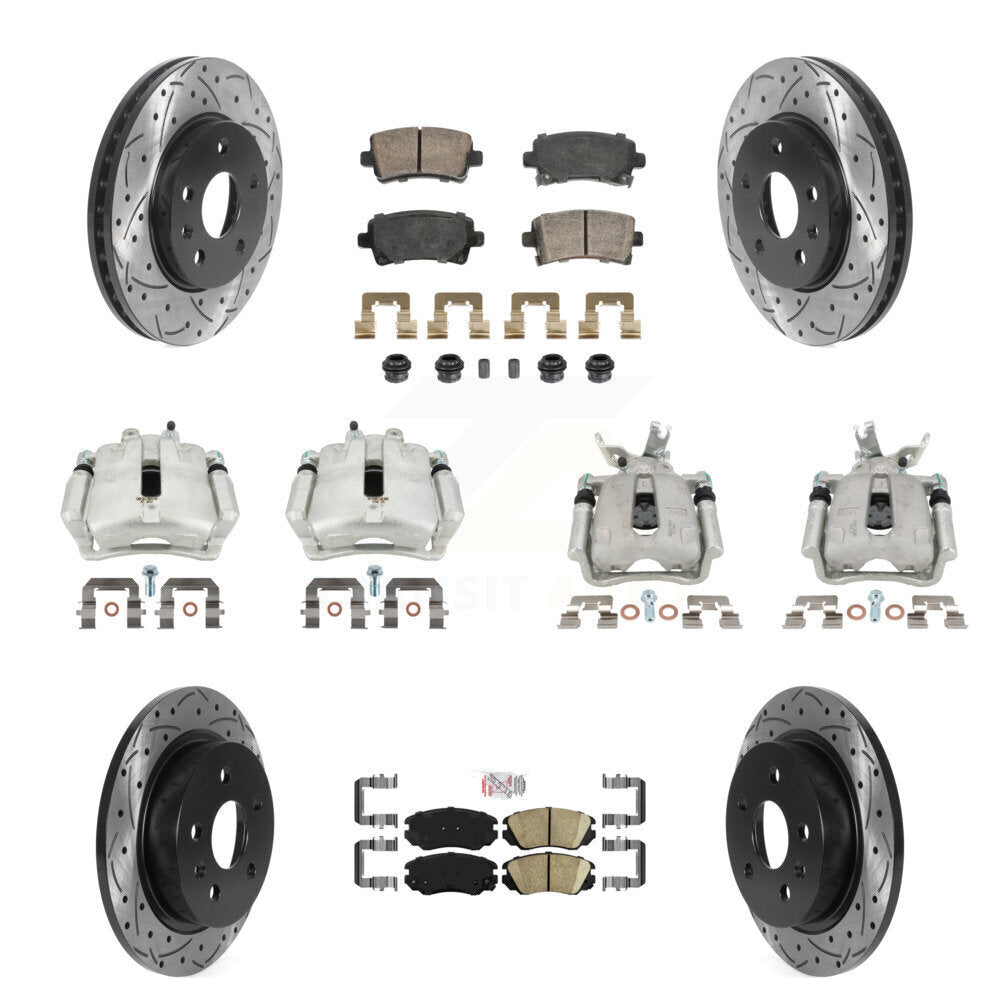 Front Rear Brake Caliper Drill Slotted Rotor Ceramic Pad Kit (10Pc) For Chevrolet Malibu KCD-101753N