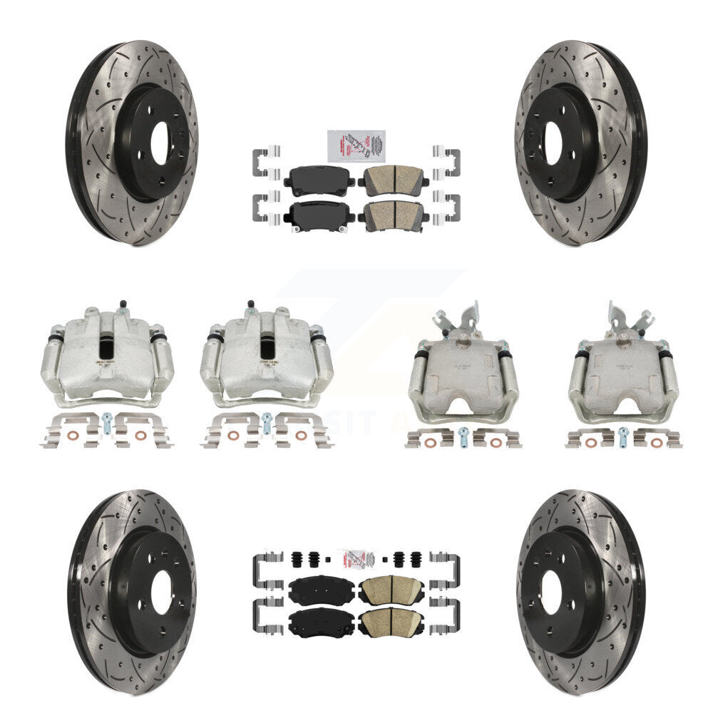 Front Rear Brake Caliper Drill Slotted Rotor Ceramic Pad Kit (10Pc) For Chevrolet Malibu KCD-101756N