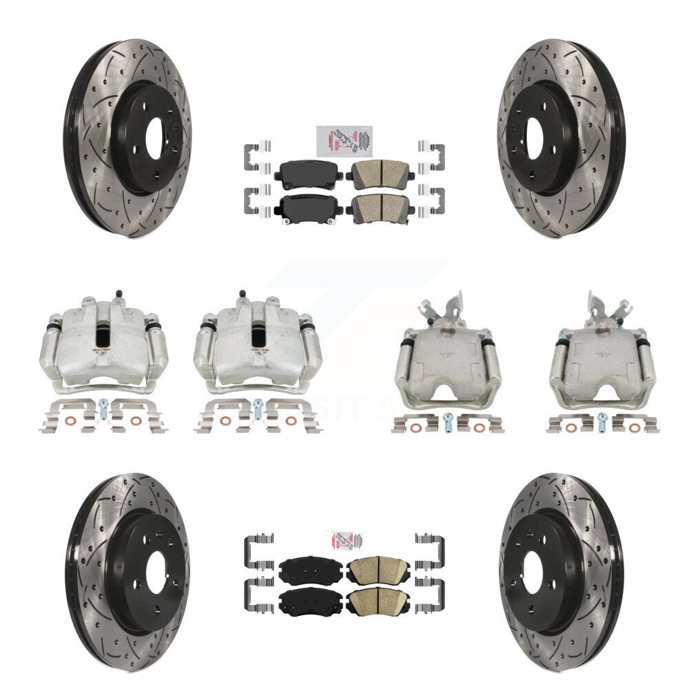 Front Rear Brake Caliper Drill Slotted Rotor Ceramic Pad Kit (10Pc) For Chevrolet Malibu KCD-101758N