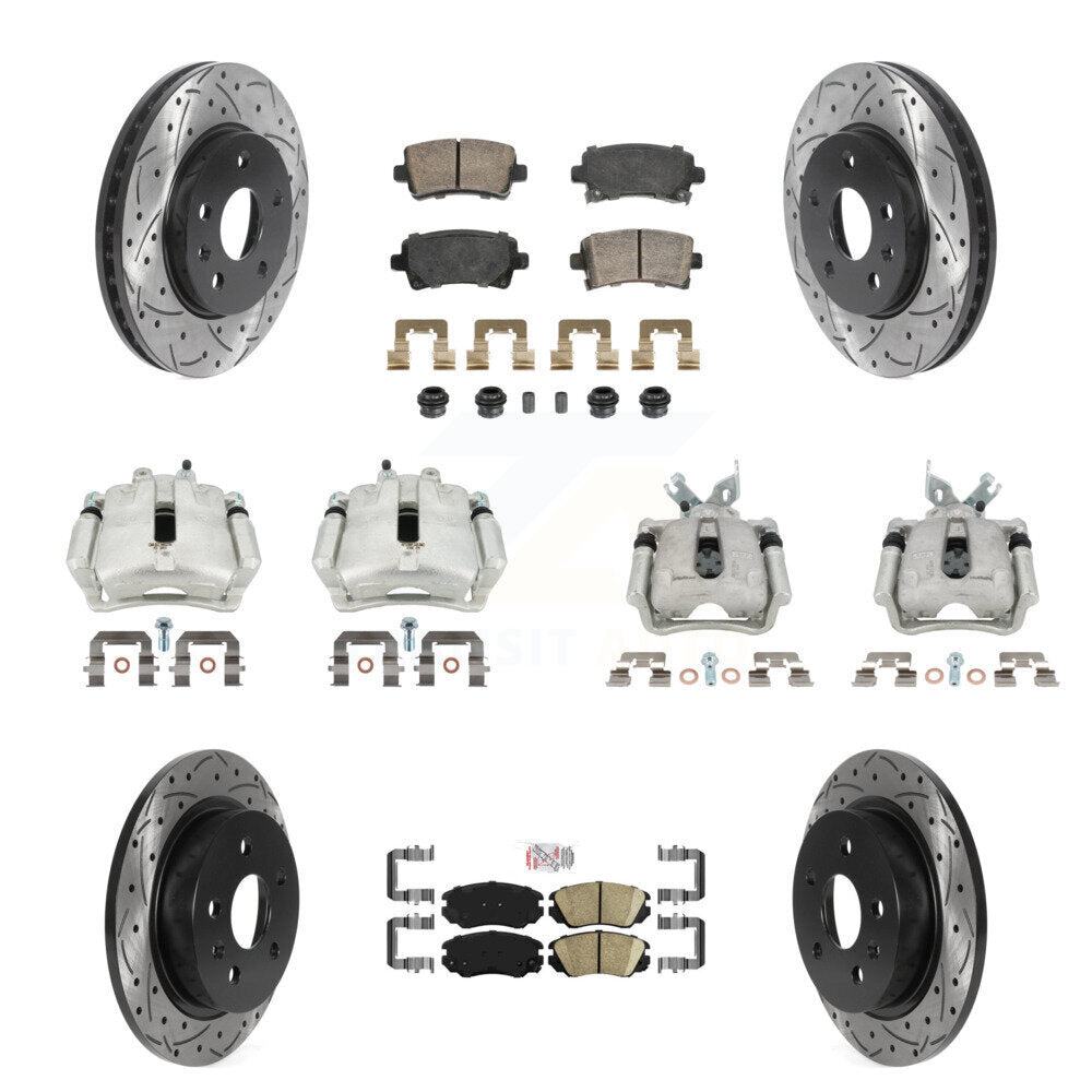 Front Rear Brake Caliper Drill Slotted Rotor Ceramic Pad Kit (10Pc) For Chevrolet Malibu KCD-101761N