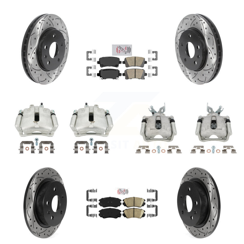 Front Rear Brake Caliper Drill Slotted Rotor Ceramic Pad Kit (10Pc) For Chevrolet Malibu KCD-101762N