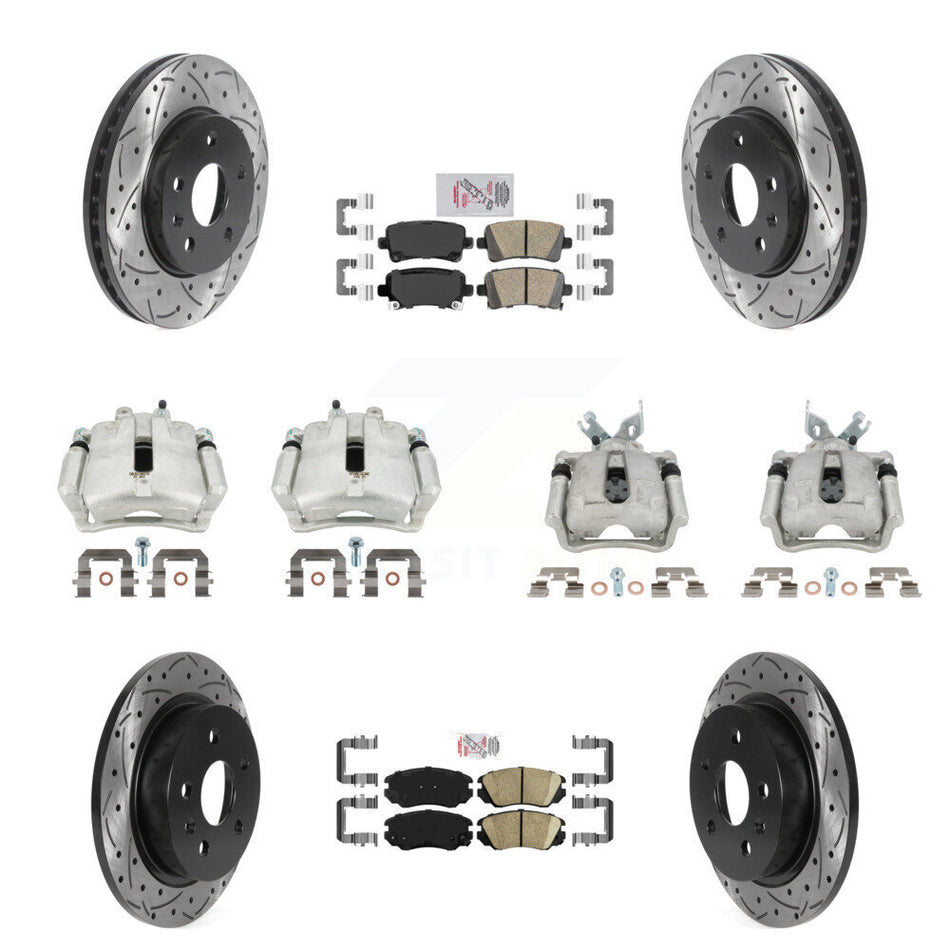 Front Rear Brake Caliper Drill Slotted Rotor Ceramic Pad Kit (10Pc) For Chevrolet Malibu KCD-101762N