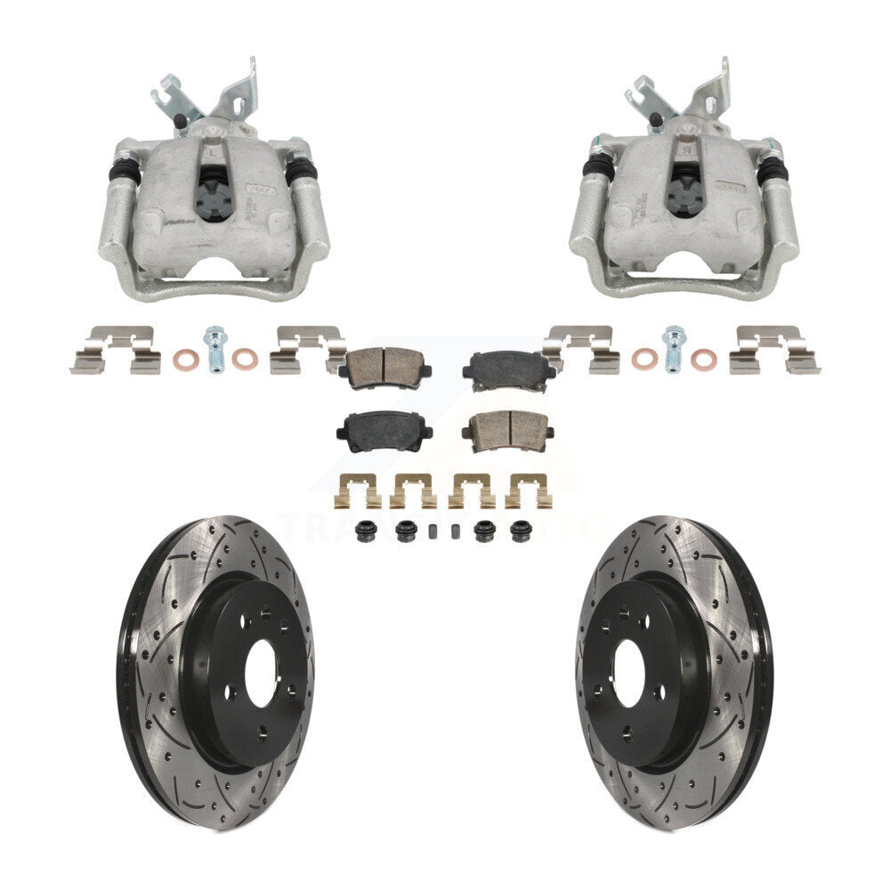 Rear Brake Coated Caliper Drill Slot Rotor Ceramic Pad Kit For Buick Regal LaCrosse 2.4L KCD-101764N