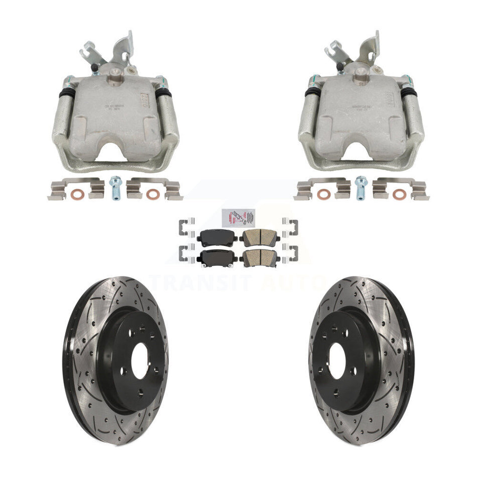 Rear Brake Caliper Drill Slotted Rotors Ceramic Pad Kit For Buick Regal Chevrolet Malibu KCD-101767N