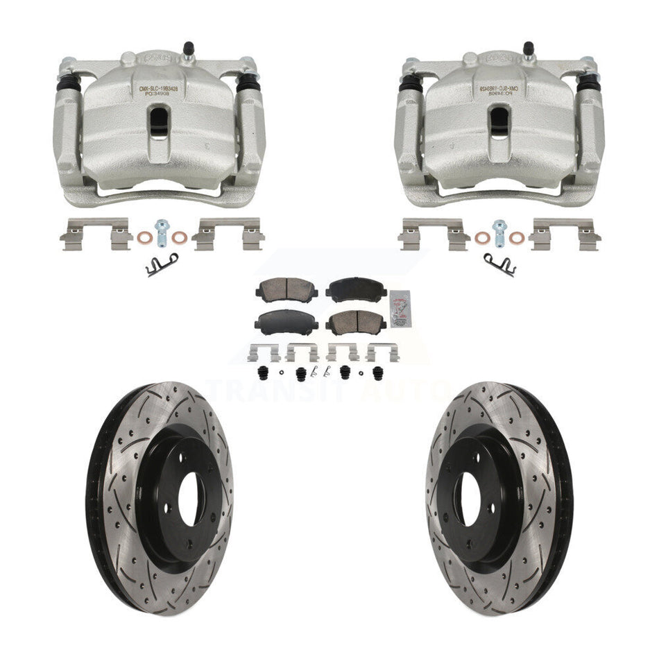 Front Disc Brake Coated Caliper Drill Slot Rotor Ceramic Pad Kit For Nissan Rogue Select KCD-101776N