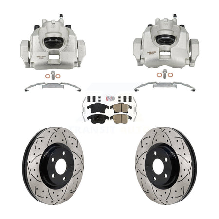 Front Disc Brake Coated Caliper Drilled Slotted Rotors & Ceramic Pad Kit For Lincoln MKZ KCD-101777N