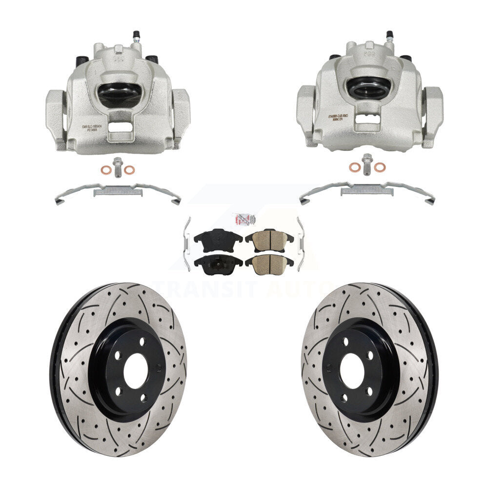 Front Disc Brake Coated Caliper Drilled Slotted Rotors & Ceramic Pad Kit For Lincoln MKZ KCD-101778N