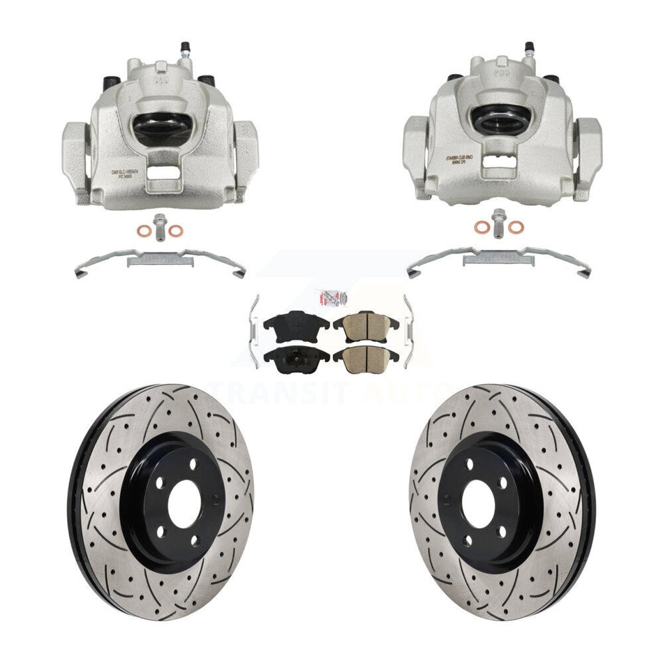 Front Disc Brake Coated Caliper Drilled Slotted Rotors & Ceramic Pad Kit For Lincoln MKZ KCD-101778N