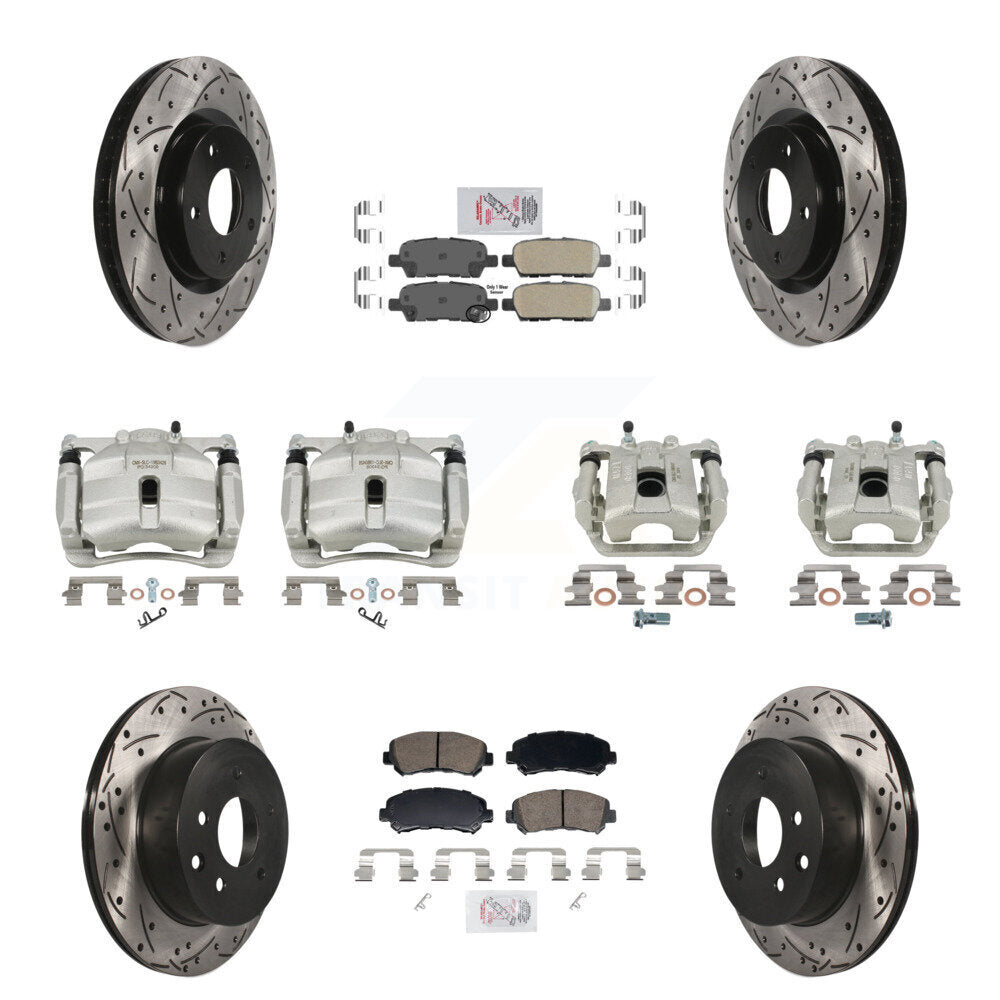 Front Rear Brake Caliper Drill Slot Rotor Ceramic Pad Kit (10Pc) For Nissan Rogue Select KCD-101779N
