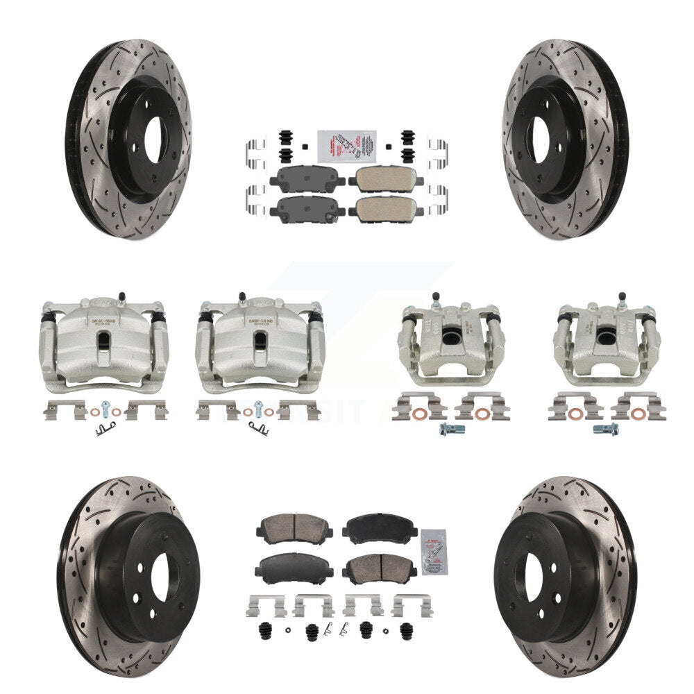 Front Rear Brake Caliper Drill Slot Rotor Ceramic Pad Kit (10Pc) For Nissan Rogue Select KCD-101782N