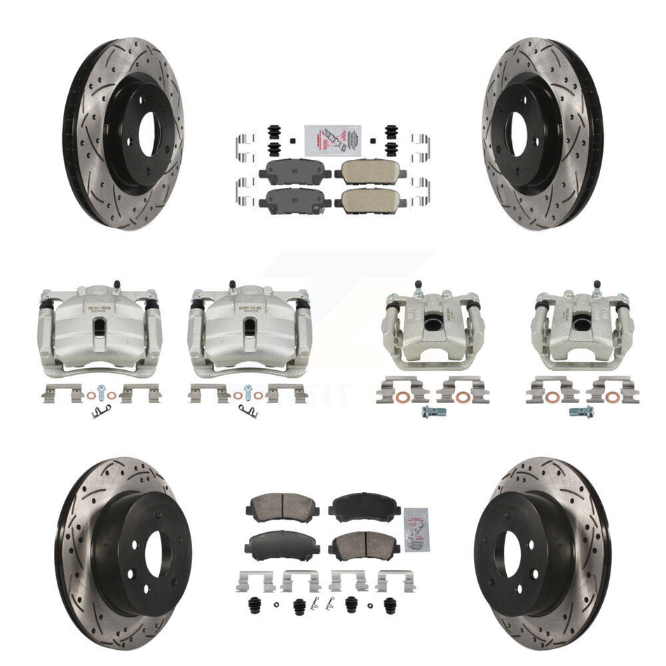 Front Rear Brake Caliper Drill Slot Rotor Ceramic Pad Kit (10Pc) For Nissan Rogue Select KCD-101782N
