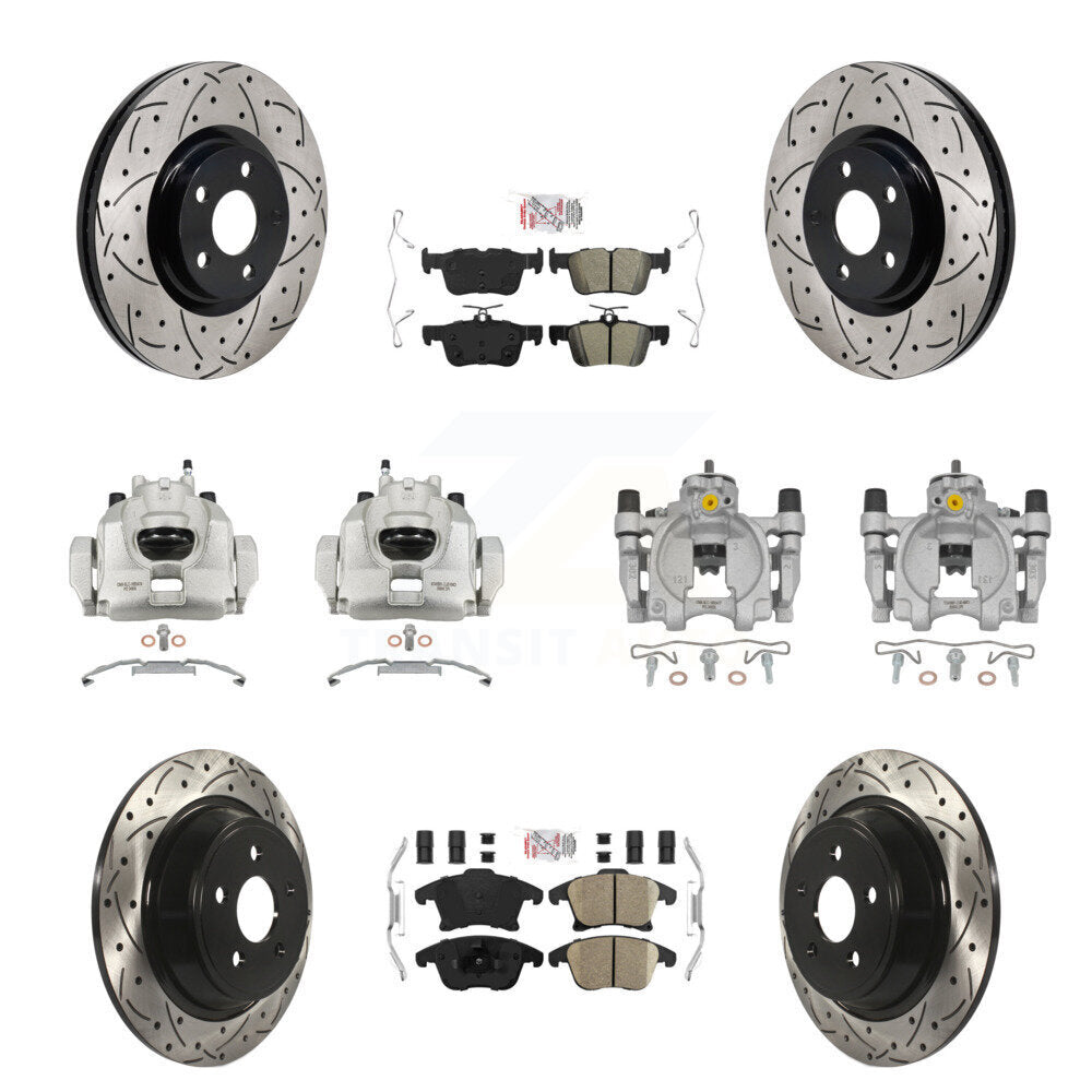 Front Rear Brake Caliper Drill Slotted Rotors Ameribrakes Pad Kit (10Pc) For Lincoln MKZ KCD-101783N