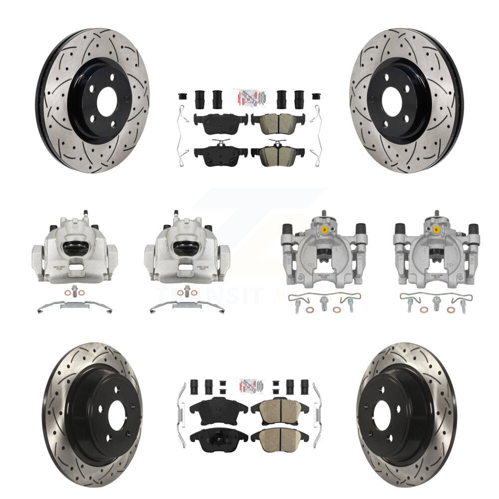 Front Rear Brake Caliper Drill Slotted Rotors Ameribrakes Pad Kit (10Pc) For Lincoln MKZ KCD-101784N