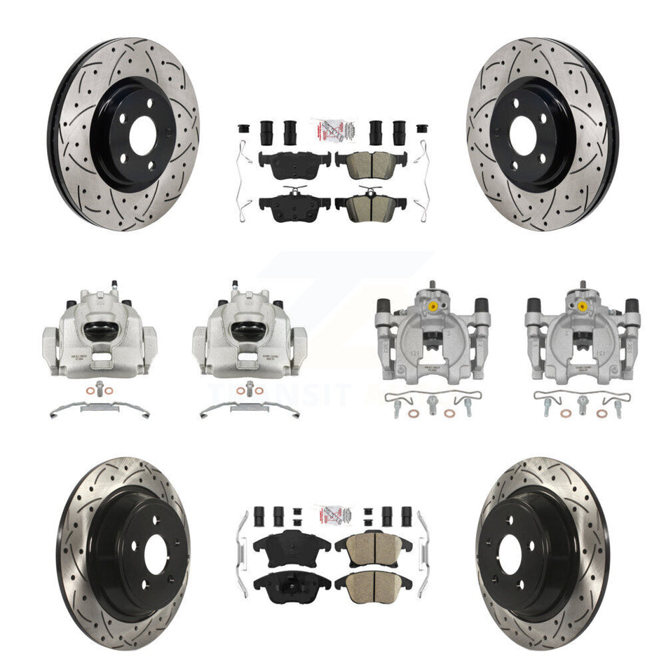 Front Rear Brake Caliper Drill Slotted Rotors Ameribrakes Pad Kit (10Pc) For Lincoln MKZ KCD-101784N