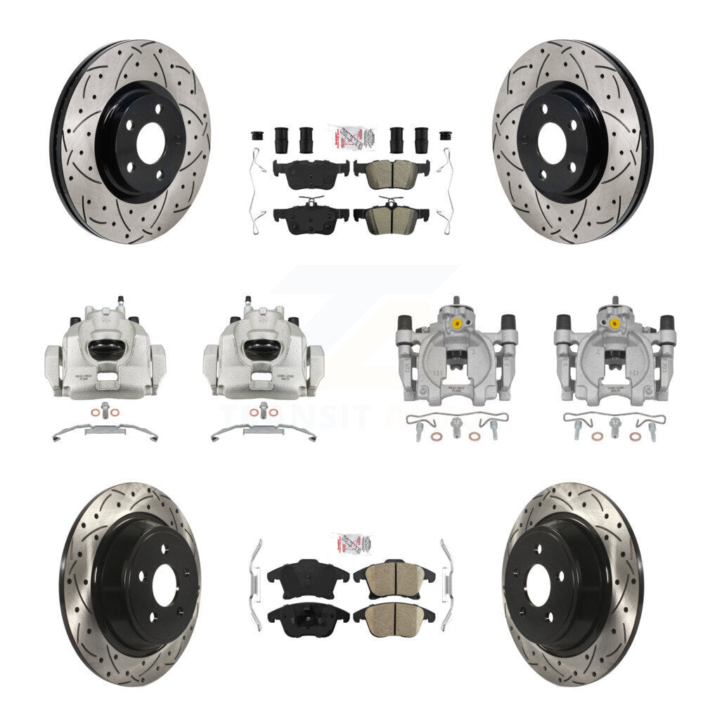 Front Rear Brake Caliper Drill Slotted Rotors Ameribrakes Pad Kit (10Pc) For Lincoln MKZ KCD-101786N
