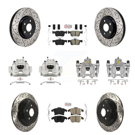 Front Rear Brake Caliper Drill Slotted Rotors Ameribrakes Pad Kit (10Pc) For Lincoln MKZ KCD-101786N