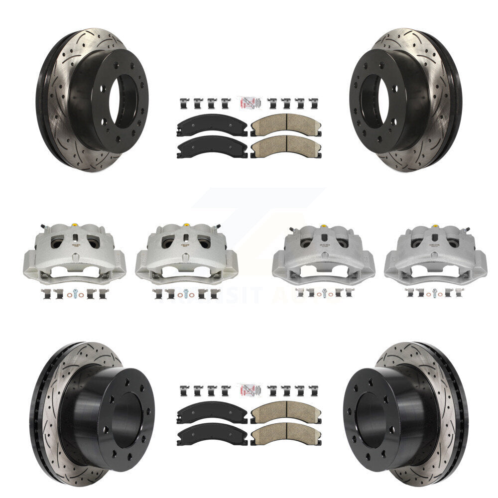 Front Rear Brake Caliper Drill Slot Rotors Ceramic Pad Kit (10Pc) For GMC Sierra 3500 HD KCD-101787N
