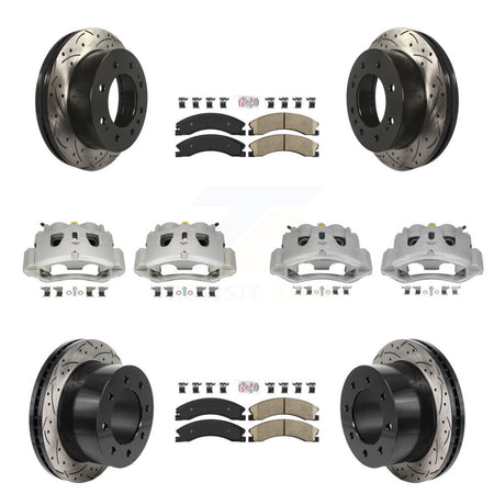 Front Rear Brake Caliper Drill Slot Rotors Ceramic Pad Kit (10Pc) For GMC Sierra 3500 HD KCD-101787N