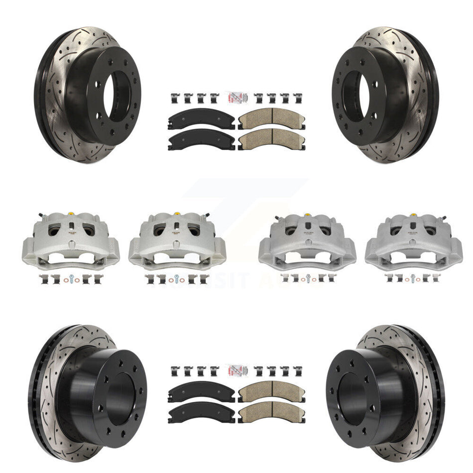 Front Rear Brake Caliper Drill Slot Rotors Ceramic Pad Kit (10Pc) For GMC Sierra 3500 HD KCD-101787N