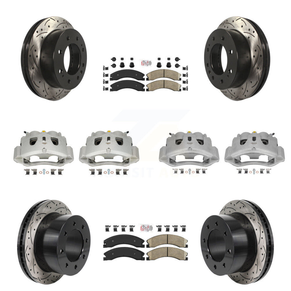 Front Rear Brake Caliper Drill Slot Rotors Ceramic Pad Kit (10Pc) For GMC Sierra 3500 HD KCD-101788N