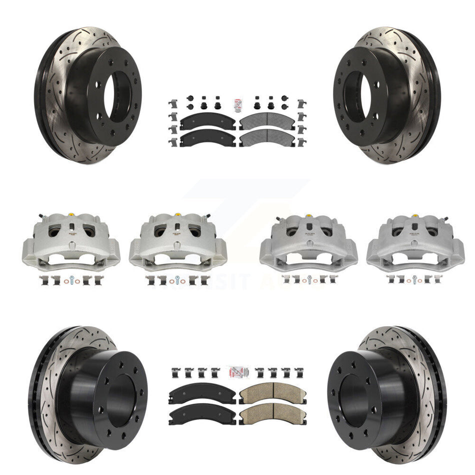 Front Rear Brake Caliper Drill Slot Rotor Ameribrakes Pad Kit (10Pc) For GMC Sierra 3500 KCD-101789N
