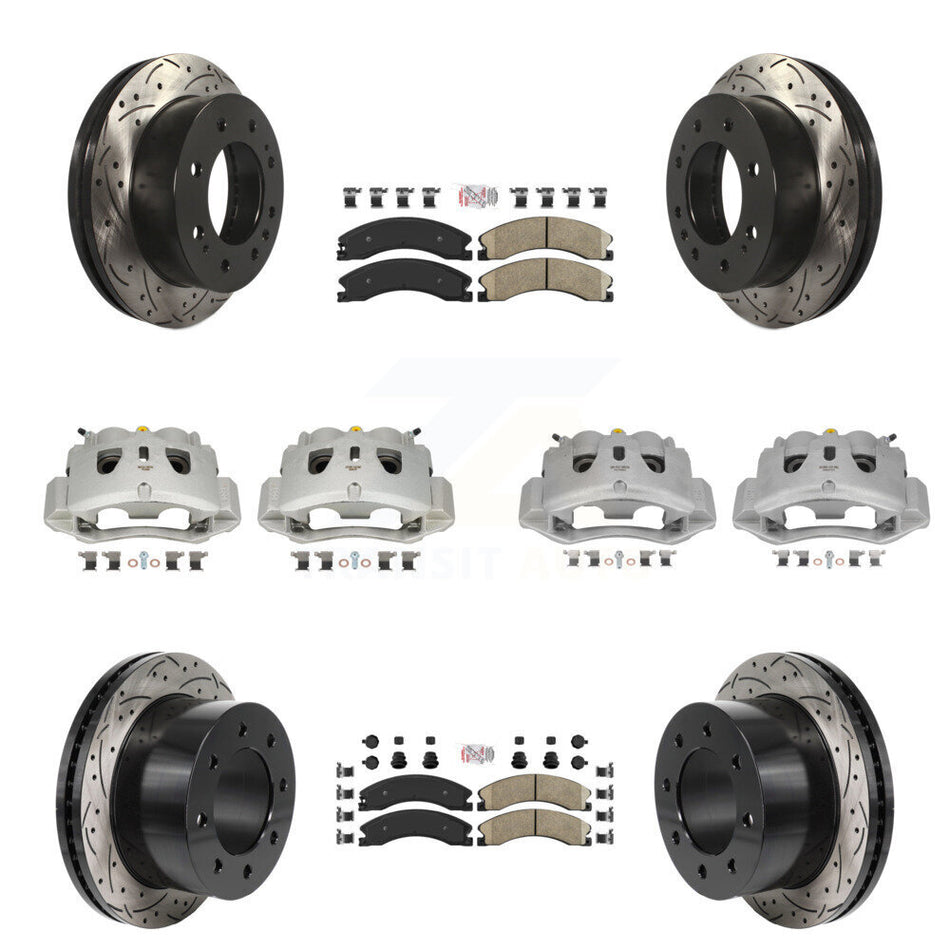 Front Rear Brake Caliper Drill Slot Rotors Ceramic Pad Kit (10Pc) For GMC Sierra 3500 HD KCD-101790N