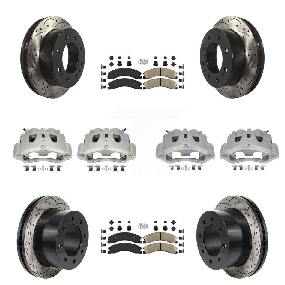Front Rear Brake Caliper Drill Slot Rotors Ceramic Pad Kit (10Pc) For GMC Sierra 3500 HD KCD-101791N