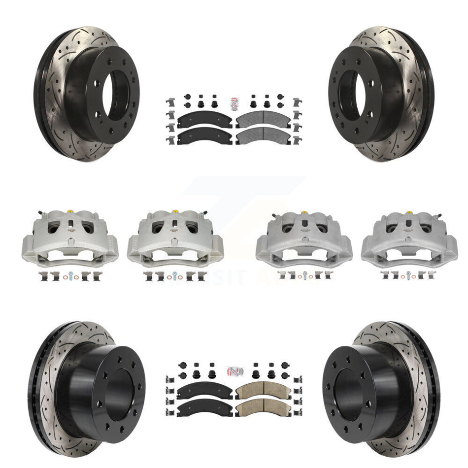 Front Rear Brake Caliper Drill Slot Rotor Ameribrakes Pad Kit (10Pc) For GMC Sierra 3500 KCD-101792N
