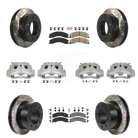 Front Rear Brake Caliper Drill Slot Rotor Ameribrakes Pad Kit (10Pc) For GMC Sierra 3500 KCD-101793N