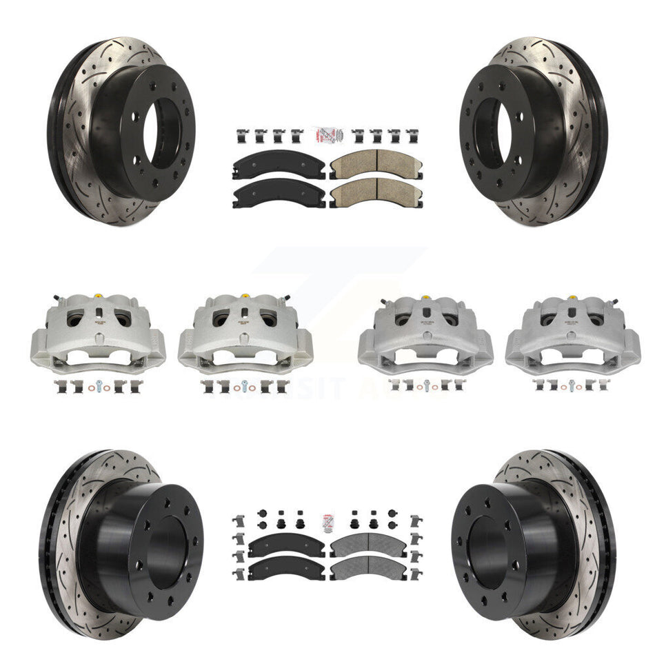 Front Rear Brake Caliper Drill Slot Rotor Ameribrakes Pad Kit (10Pc) For GMC Sierra 3500 KCD-101793N