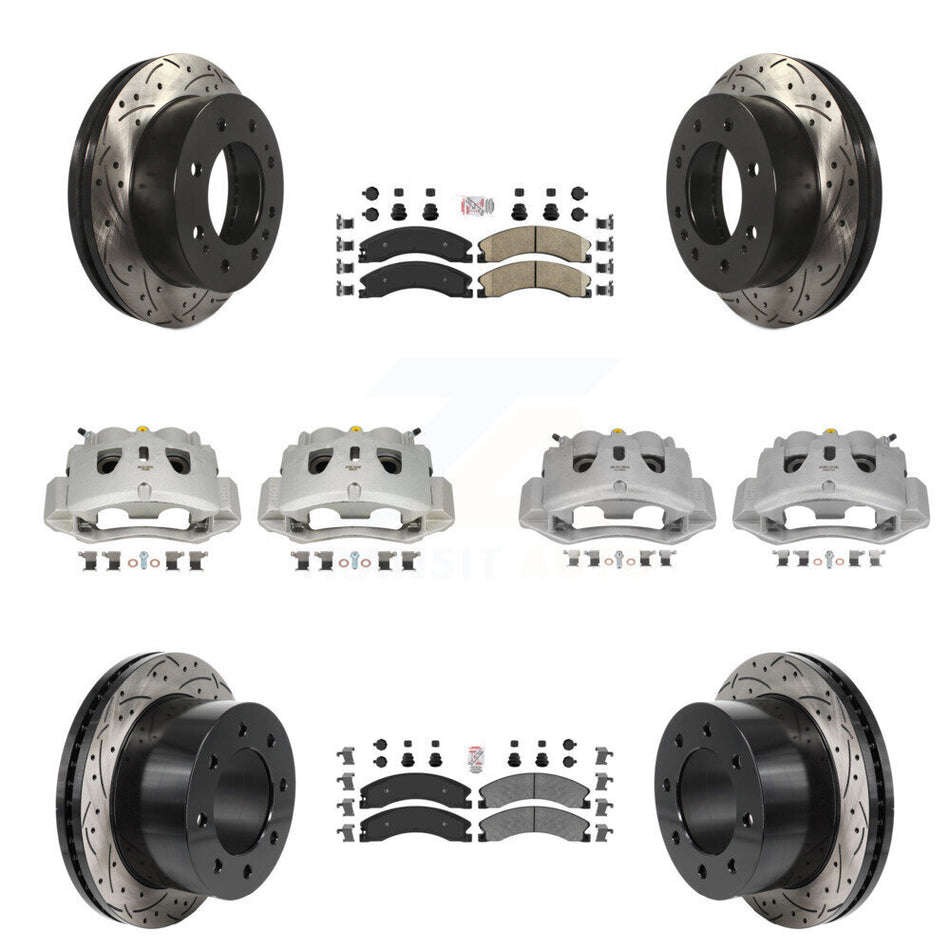 Front Rear Brake Caliper Drill Slot Rotor Ameribrakes Pad Kit (10Pc) For GMC Sierra 3500 KCD-101794N