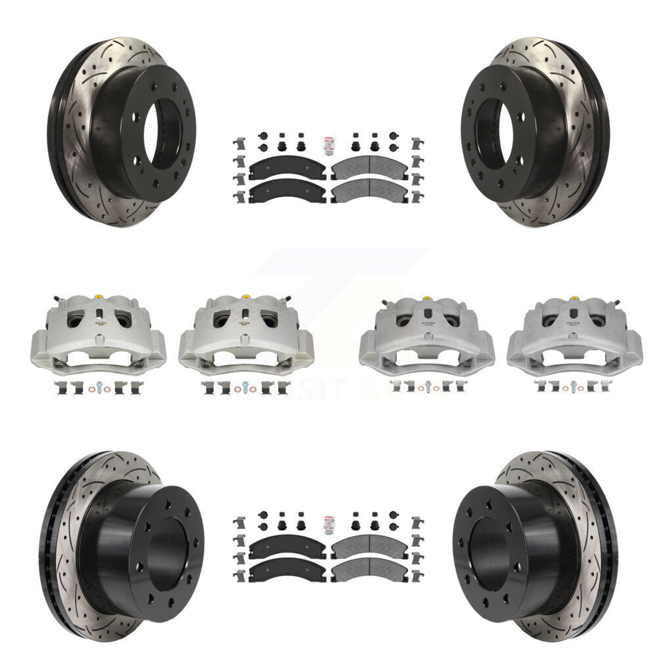 Front Rear Brake Caliper Drill Slot Rotor Semi-Metallic Pad Kit (10Pc) For GMC Sierra HD KCD-101795N