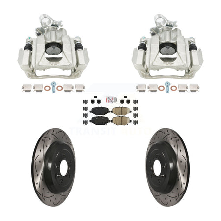 Rear Disc Brake Coated Caliper Drill Slot Rotors Semi-Metallic Pad Kit For Ford Explorer KCD-101796N