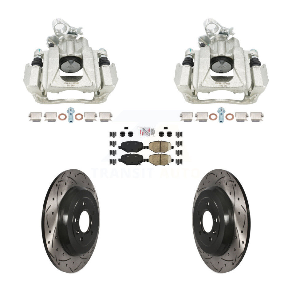 Rear Disc Brake Coated Caliper Drill Slot Rotors Semi-Metallic Pad Kit For Ford Explorer KCD-101796N