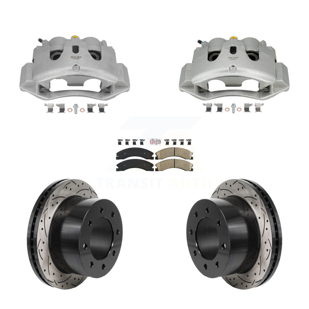 Rear Brake Caliper Drill Slotted Rotors Ceramic Pad Kit For GMC Sierra 3500 HD Chevrolet KCD-101798N
