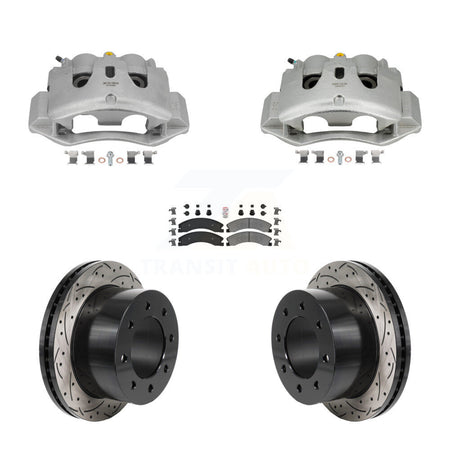 Rear Brake Coated Caliper Drill Slot Rotors Semi-Metallic Pad Kit For GMC Sierra 3500 HD KCD-101800N